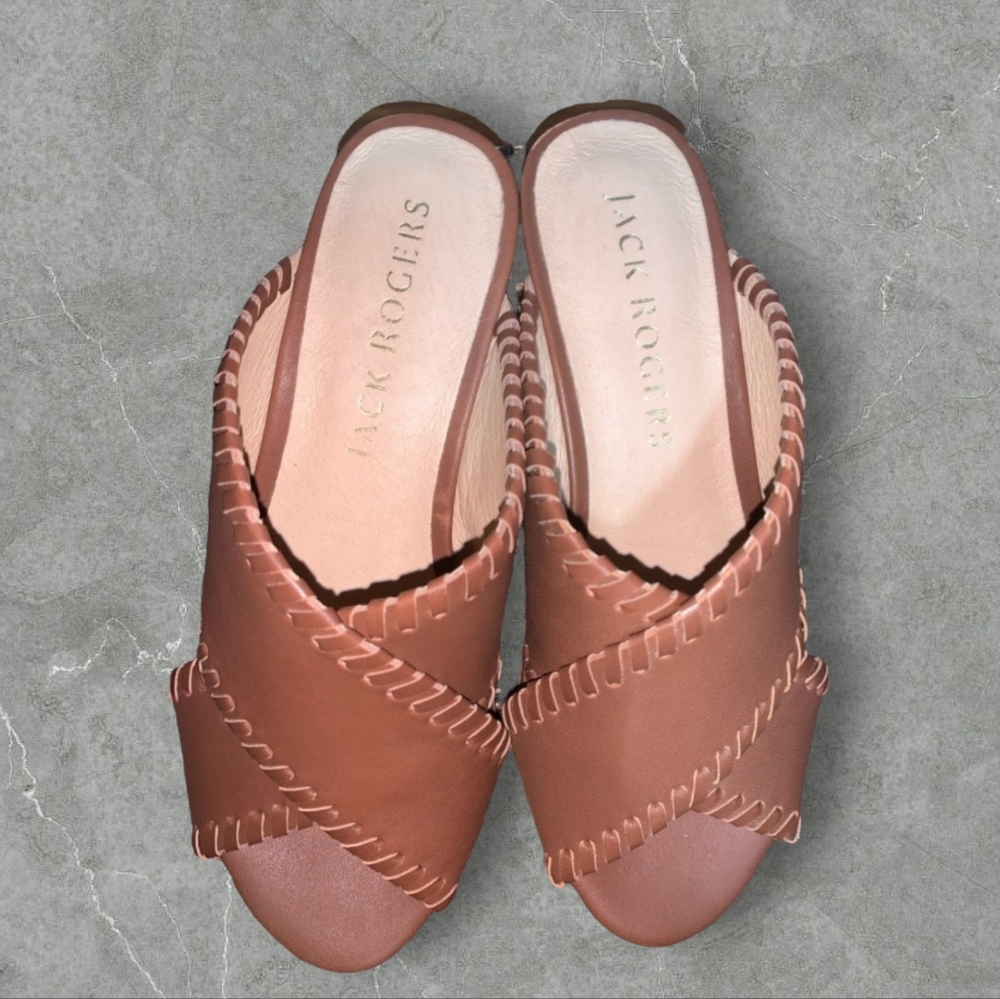 Jack Rogers Sloane Leather Wedge Sandals/Heels - Brown Size 6 - Picture 2 of 6
